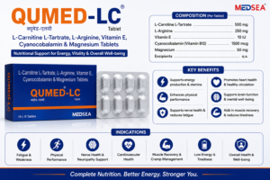 Qumed LC L Carnitine L Tartrate tablets by Medsea Healthcare with L Arginine, Vitamin E, Vitamin B12 and Magnesium for energy and vitality support