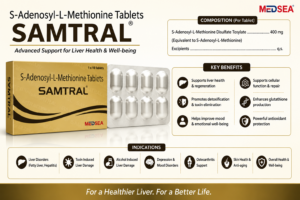 Samtral S Adenosyl L Methionine 400 mg tablets by Medsea Healthcare for liver health and well being support