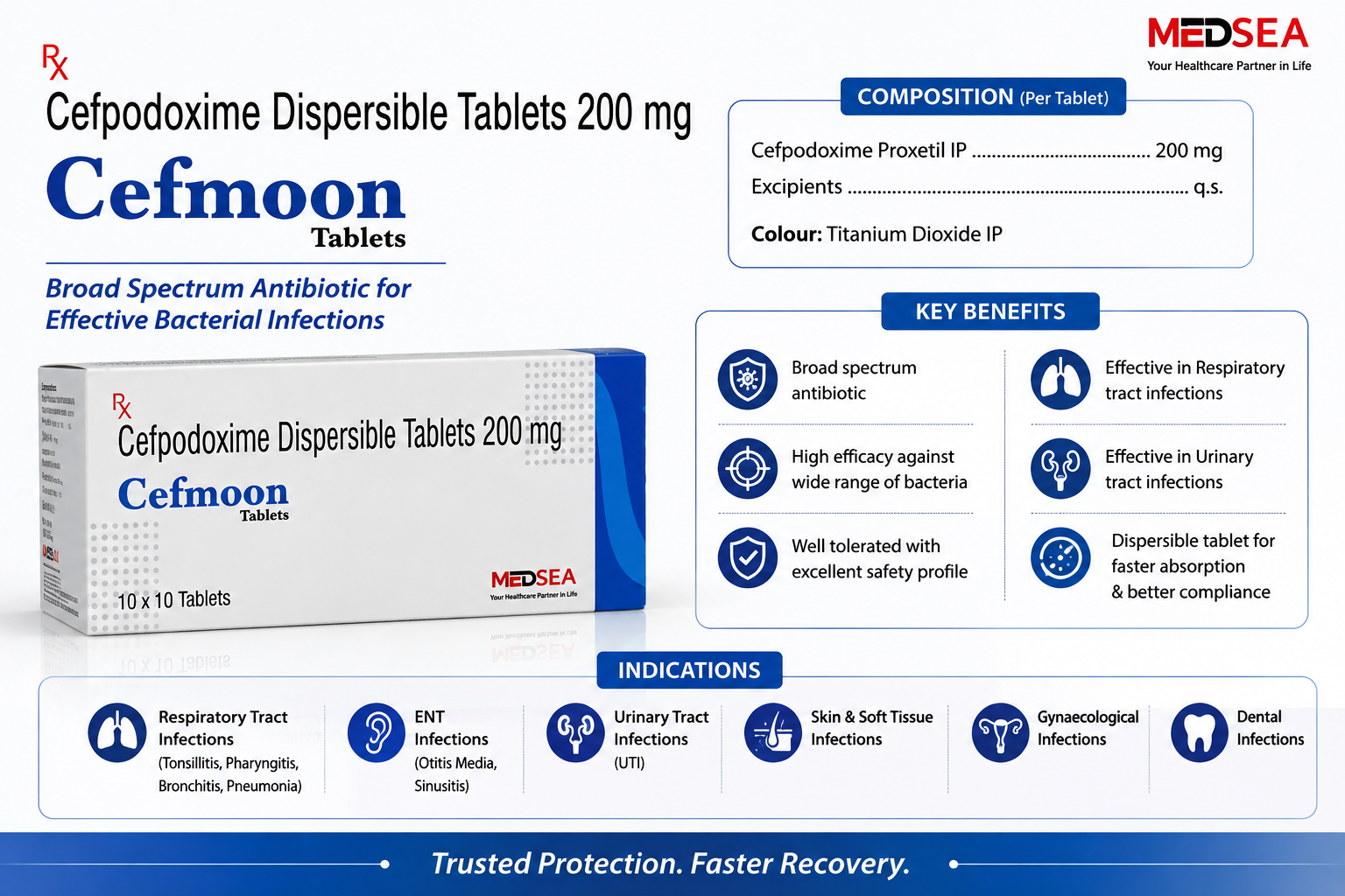 Cefmoon 200 Tablet by Medsea Healthcare Cefpodoxime Proxetil 200 mg dispersible tablets